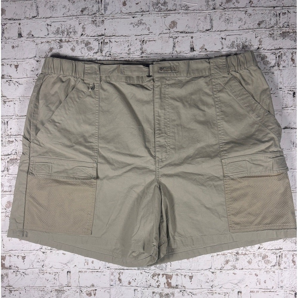 Columbia PFG Mens XXL Khaki Cotton Cargo Fishing Shorts FS8100 Elastic Waist